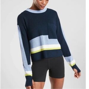 Athleta Trailhead Stripped Colorblock Cropped Blue Sweater‎ Size M